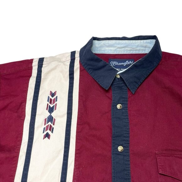VTG 90s Wrangler Western Striped Color Block Red White Blue Mens XXL Cowboy - Picture 2 of 8